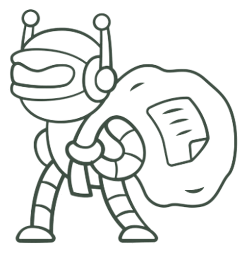 Robô Scraper carregando um saco com documentos